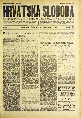 Hrvatska sloboda: 1931. • 52
