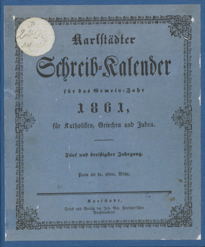 Karlstädter Schreib - Kalender – 1861.