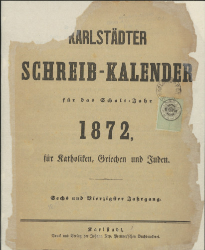 Karlstädter Schreib - Kalender – 1872.