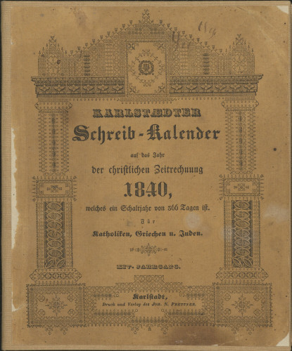 Karlstädter Schreib - Kalender – 1840.