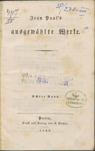 Jean Paul`s ausgewahlte Werke / Jean Paul