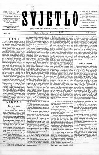 Svjetlo : slobodni neodvisni i nepolitički list: 1902 • 46