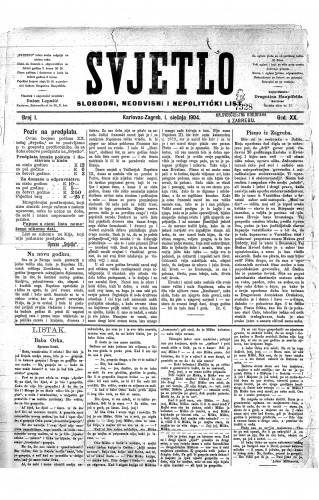 Svjetlo : slobodni neodvisni i nepolitički list: 1904