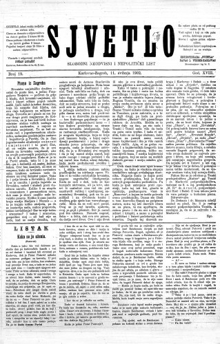 Svjetlo : slobodni neodvisni i nepolitički list: 1902 • 19