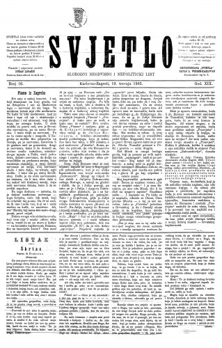 Svjetlo : slobodni neodvisni i nepolitički list: 1903 • 16