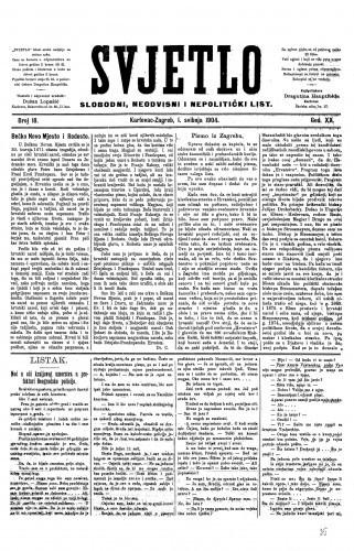 Svjetlo : slobodni neodvisni i nepolitički list: 1904 • 18