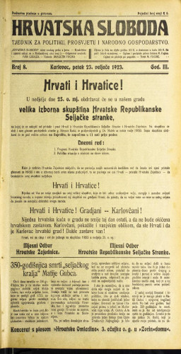 Hrvatska sloboda: 1923 • 08