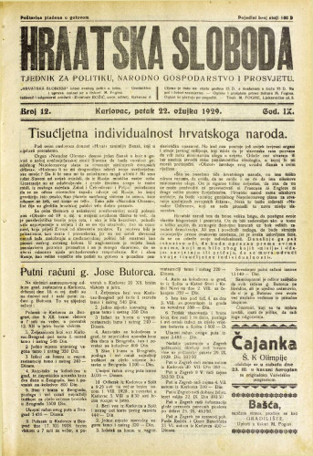 Hrvatska sloboda: 1929. • 12