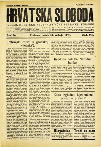 Hrvatska sloboda: 1928. • 20