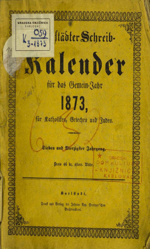 Karlstädter Schreib - Kalender – 1873.