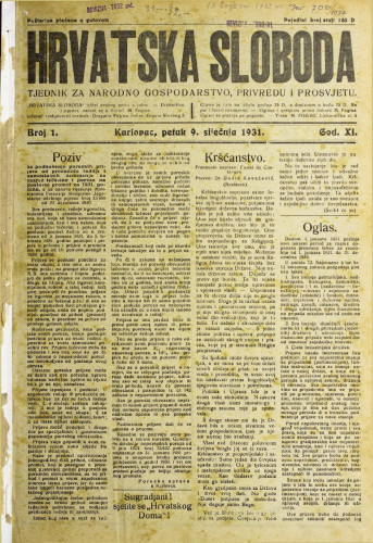 Hrvatska sloboda: 1931. • 1
