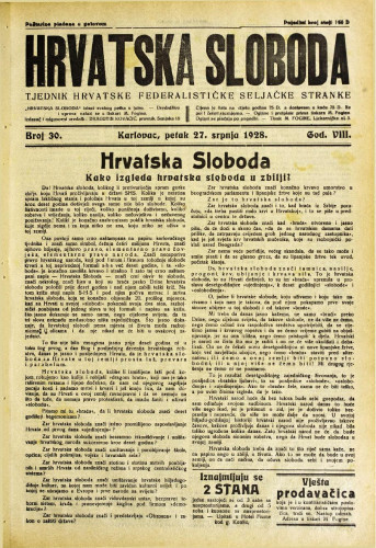 Hrvatska sloboda: 1928. • 30