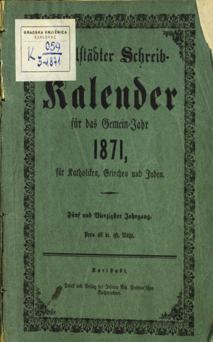 Karlstädter Schreib - Kalender – 1871.