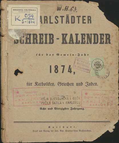 Karlstädter Schreib - Kalender – 1874.