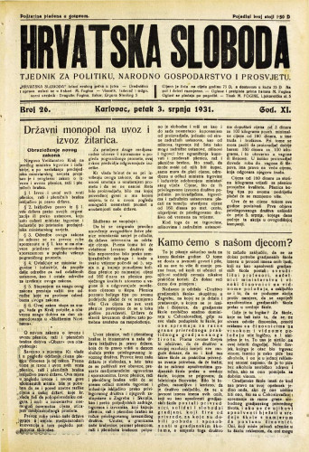 Hrvatska sloboda: 1931. • 26