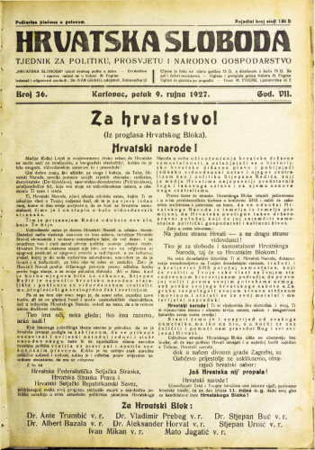 Hrvatska sloboda: 1927. • 36