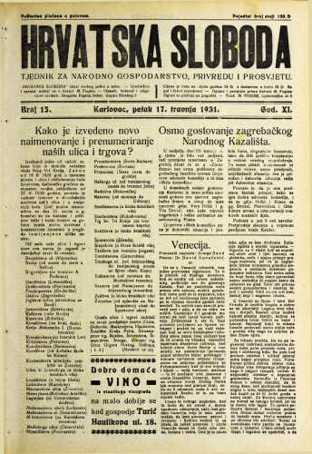 Hrvatska sloboda: 1931. • 15