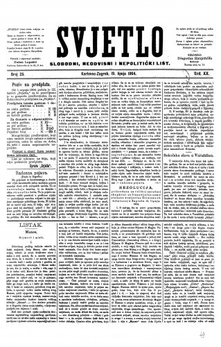 Svjetlo : slobodni neodvisni i nepolitički list: 1904 • 25