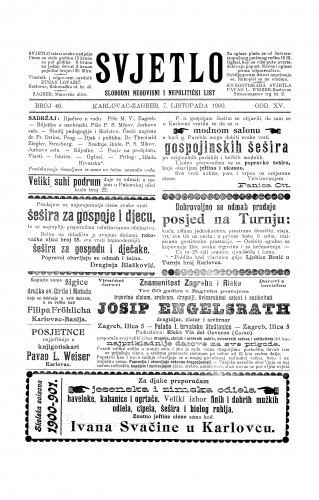 Svjetlo : slobodni neodvisni i nepolitički list: 1900 • 39