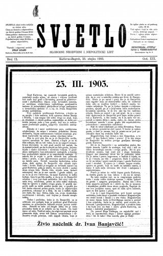 Svjetlo : slobodni neodvisni i nepolitički list: 1903 • 12