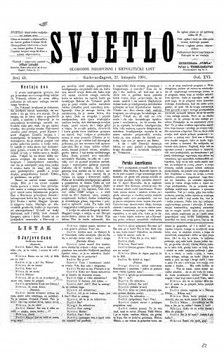 Svjetlo : slobodni neodvisni i nepolitički list: 1901 • 43