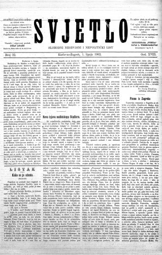 Svjetlo : slobodni neodvisni i nepolitički list: 1902 • 22