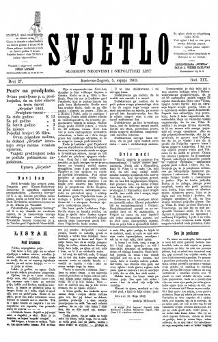 Svjetlo : slobodni neodvisni i nepolitički list: 1903 • 27