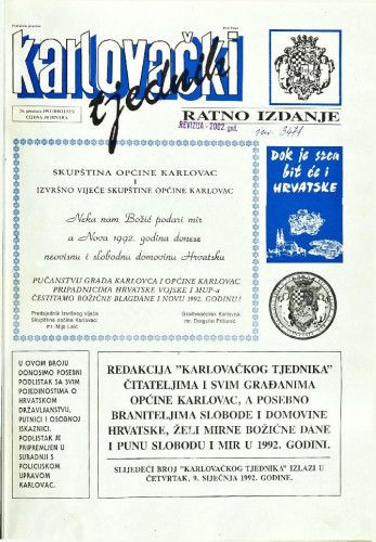 Karlovački tjednik: 1991 • 52/I
