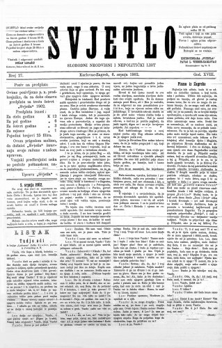 Svjetlo : slobodni neodvisni i nepolitički list: 1902 • 27