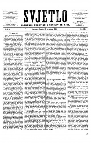 Svjetlo : slobodni neodvisni i nepolitički list: 1904 • 51