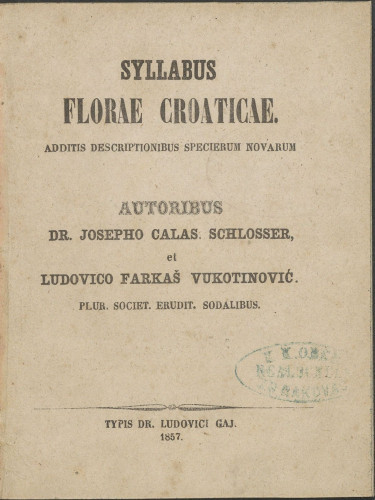 Syllabus florae croaticae : additis descriptionibus specierum novarum