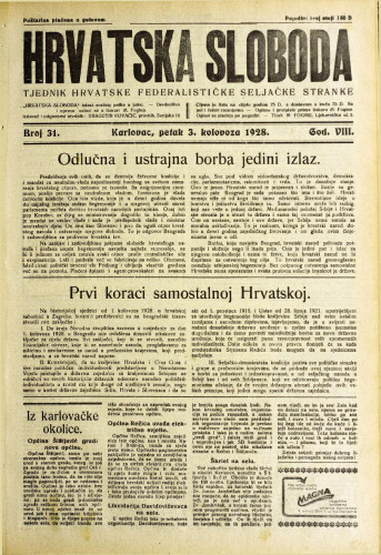 Hrvatska sloboda: 1928. • 31
