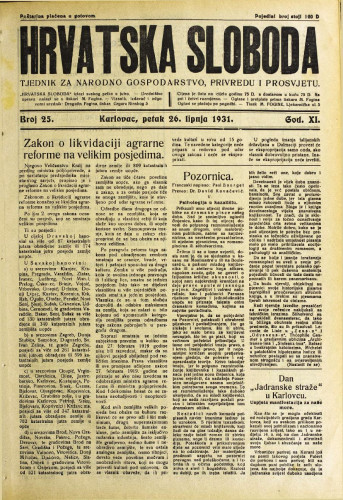 Hrvatska sloboda: 1931. • 25