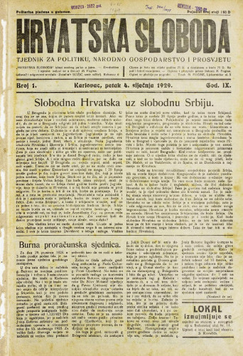 Hrvatska sloboda: 1929. • 1