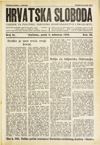 Hrvatska sloboda: 1929. • 31