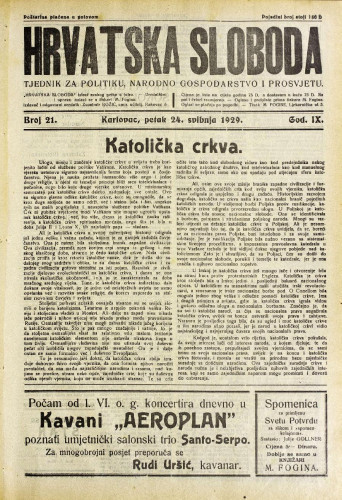 Hrvatska sloboda: 1929. • 21