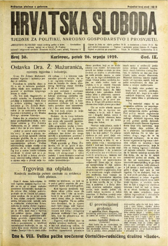 Hrvatska sloboda: 1929. • 30