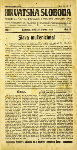 Hrvatska sloboda: 1922 • 17