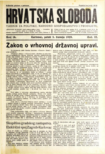 Hrvatska sloboda: 1929. • 14
