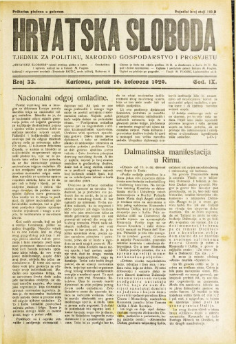 Hrvatska sloboda: 1929. • 33