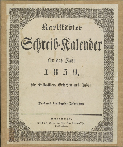 Karlstädter Schreib - Kalender – 1859.